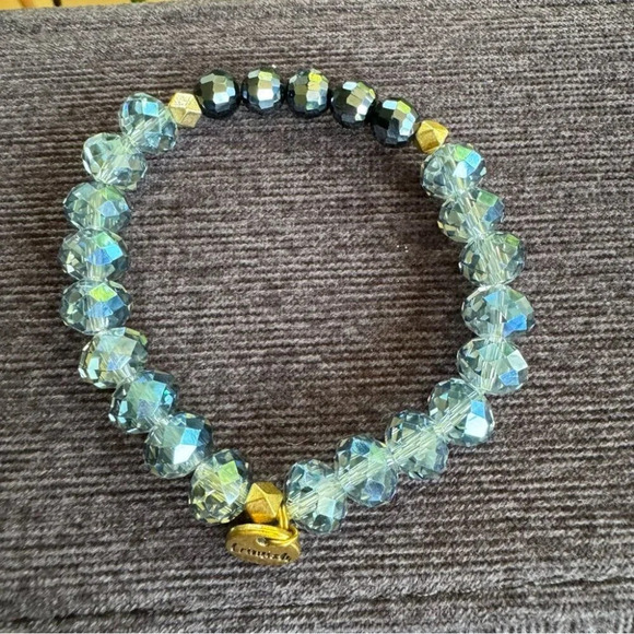 NWOT Erimish Faceted Blue  Grey Crystal Stacking Bracelet with Gold Accents - Picture 3 of 11